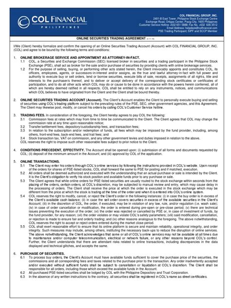 Online Securities Trading Agreement .
